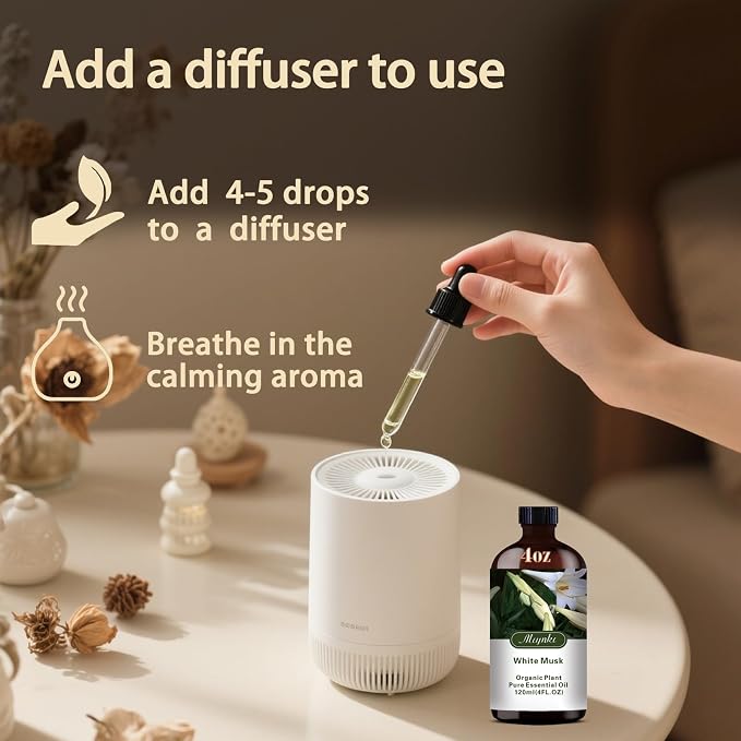 White Musk Essential Oil, White Musk Oil for Diffuser, Humidifier, Massage, DIY Candle, Soap, Skin Care, Yoga, Gift Ready,White Musk Fragrance Oil - MLYNKL Essential Oils (4.33 fl oz / 130ml)