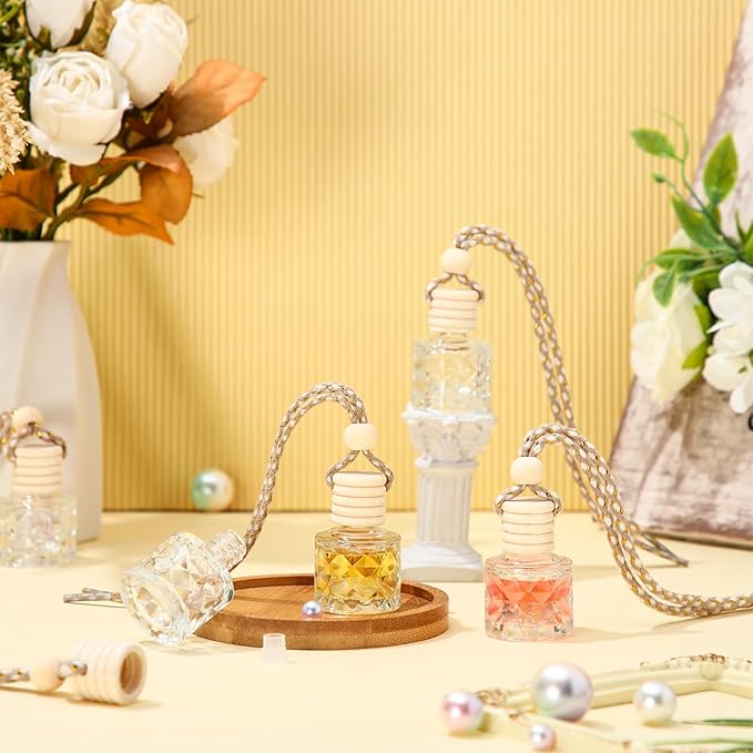 BBTO 50 Pcs Hanging Car Air Freshener Car Diffuser Bottles Empty Glass Perfume Bottle Freshener Diffuser Bottle Pendant for Essential Oil Fragrance Aromatherapy Ornament(Diamond)