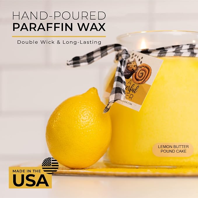 A Cheerful Giver — Lemon Butter Pound Cake - 34oz Papa Scented Candle Jar with Lid - Keepers of the Light - 155 Hours of Burn Time, Gift for Women, Yellow