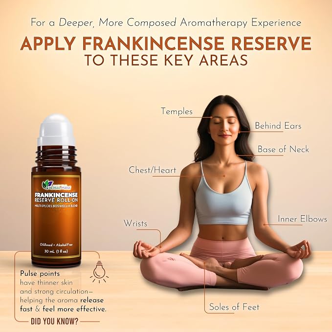 Frankincense Reserve Essential Oil Roll-On, 30mL (1 fl oz) – Deep Resin Blend with CO2 Extracts – Pre-Diluted in Fractionated Coconut Oil (FCO) – Oil-Based, Alcohol-Free Aromatherapy Roller