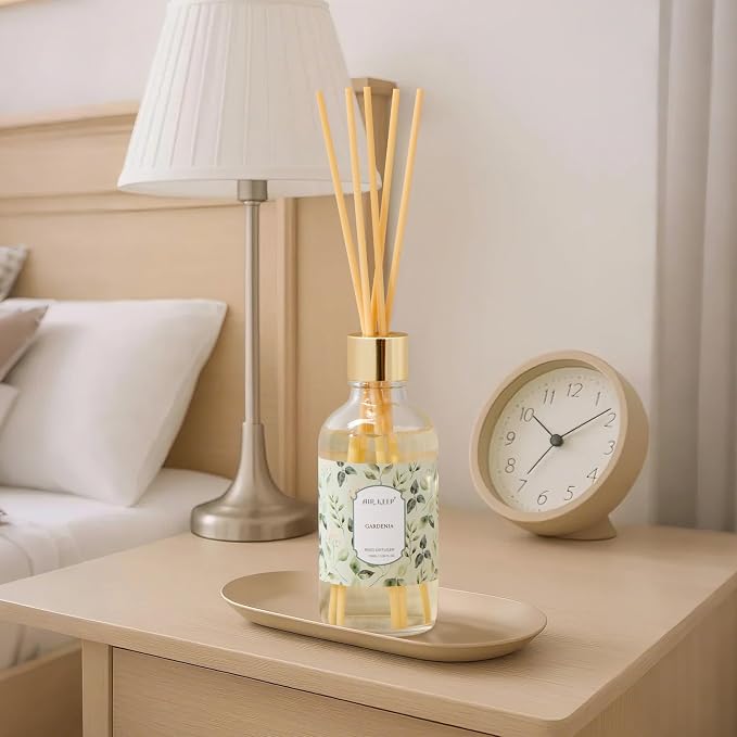 Airkeep Reed Diffuser Oil Set with Reed Sticks, Gardenia Aromatherapy Oil Scent Diffuser for Home Office Bathroom Decoration Perfume and Gifts 3.38 oz/100ml
