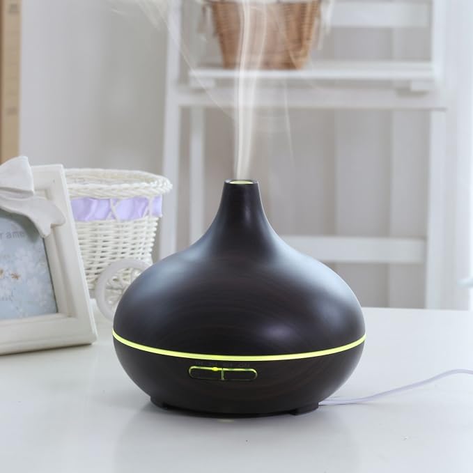 2 Units EcoGecko Dark Wood Grain Look Essential Oil Diffuser,Ultrasonic Diffusing Cool Mist Humidifier with Timer for Office Home Bedroom Baby Room Study Yoga Spa, with Timer and 7 Color Night Light