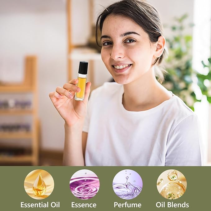 KEYWING 54 Pack Clear Essential Oil Roller Bottles – 10ml Glass Roll-On Bottles with Stainless Steel Roller Balls & Caps, Refillable Perfume Containers for Travel & DIY