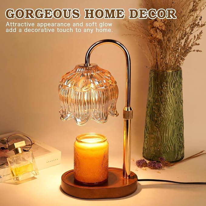 Funistree Flower Candle Warmer Lamp with Timer, Dimmable Candle Lamp Warmer, Christmas Birthday Gifts for Women Mom Her, Housewarming Home Decor, Lotus Wax Warmer for Yankee - Lily Gold 10 Inch
