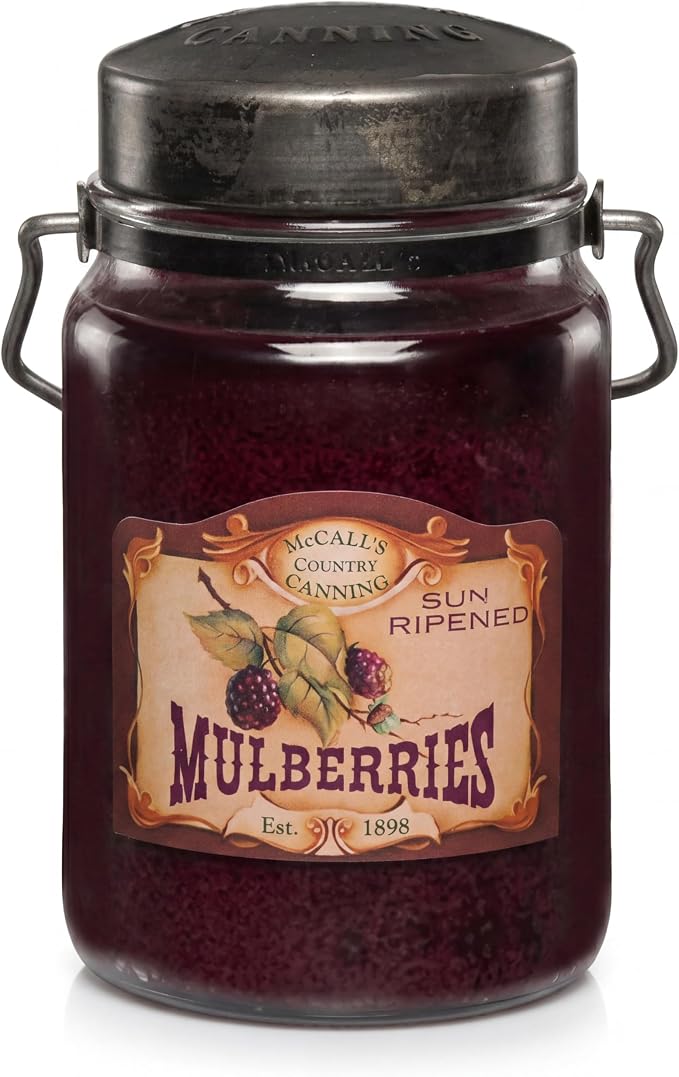 McCall’s Candles | Mulberry | 26 oz Scented Candle | USA-Poured | Vintage Rustic Jar with Carrying Handle | Sweet & Tart Berry Fragrance