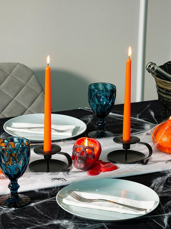 CANDWAX 12 inch Orange Taper Candles Set of 4 — Unscented Dripless Smokeless Slow Burning Orange Tapered Candlesticks — Ideal as Thanksgiving Dinner Table Centerpiece or for Halloween Décor