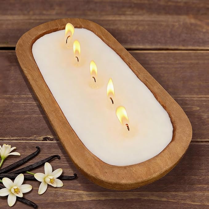 Aromatherapy Candle, SEVEYEE Vanilla Candle 5wicks 16oz, Large Wooden Bowl Candles for Women,Girl Birthday Gift,12inch