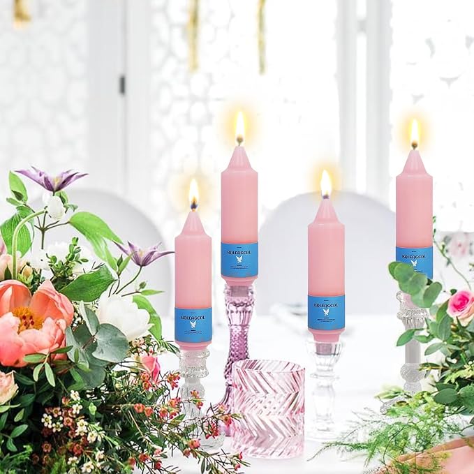 Smokeless Candlesticks Short Taper Candle,Unscented 5 Inches Pink Candle Sticks Dripless Tapered Candles for Weddings Décor Women Gifts(4pcs-Pink)