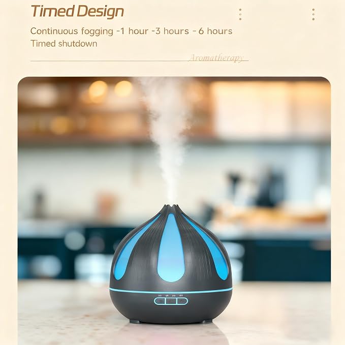 500ml Aroma Diffiser, Remote and Auto Shut-Off Essential Oil Diffuser for Bedroom, Yoga, Office and Home (Dark Brown)