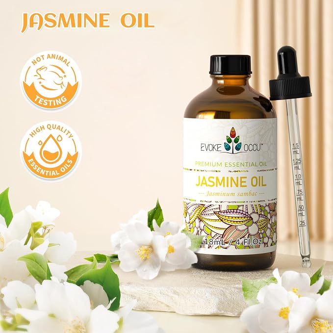 EVOKE OCCU Jasmine Essential Oil for Cleaning, Air Freshening, Relaxing, Add to Spray and Diffuser - 4 Fl Oz