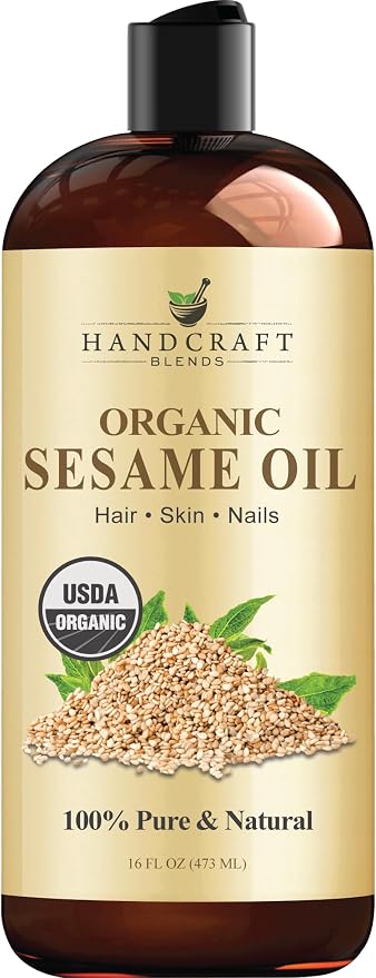 Handcraft Blends Organic Sesame Oil - 16 Fl Oz - 100% Pure and Natural - Premium Grade Carrier Oil for Skin and Hair - Hair and Body - Massage - Expeller-Pressed and Hexane-Free