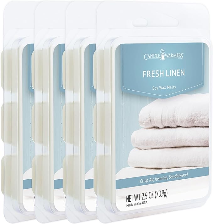 Candle Warmers Etc Classic Wax Melts 2.5oz, Fresh Linen Fragrance (4-Pack) – Each Pack has x4 2.5 oz Wax Melts and 30 Hours of Fragrance – Perfect for bedrooms, Living Rooms, and bathrooms