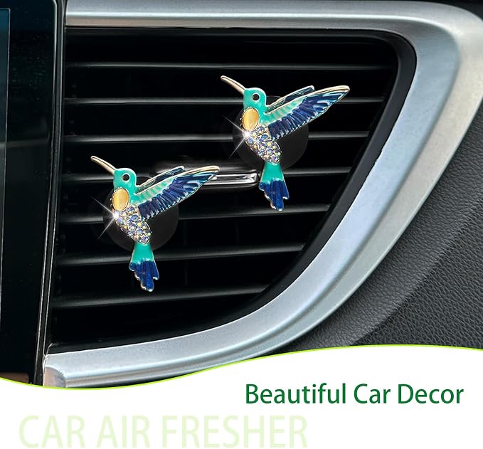 ORIESSE Hummingbird Air Vent Clip Car Air Freshener 2pcs Bird Bling Car Accessories Refillable Car Diffuser Outlet Clips for Women Teens,Cute Blue Car Decor