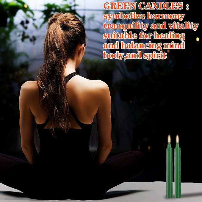 Kunrsug 24 Pack Green Spell Chime Candles – Premium Mini Unscented Taper Candles for Rituals, Prayer, Birthdays, Meditation, Altar, Spells, Chime Candles - 4 Inch Tall - Ideal for Witches