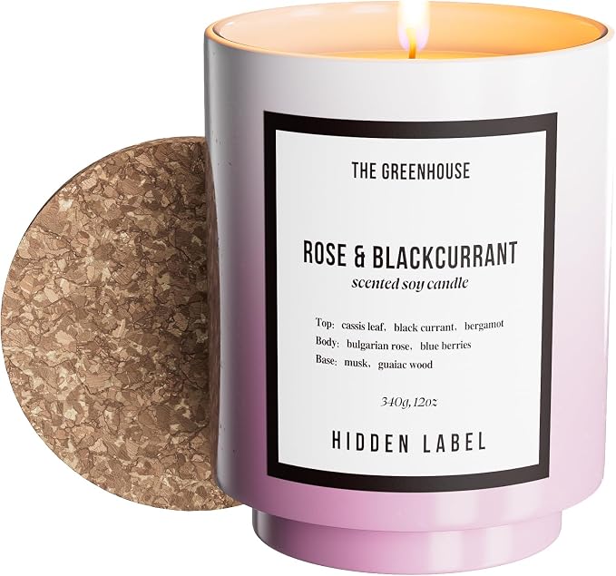 Rose Blackcurrant Candle, 12oz Natural Soy Wax Non Toxic Scented Candle 75 Hours, Bulgarian Rose & Cassis Essential Oil Aromatherapy Candle, Long Lasting Jar Candle Gift for Women