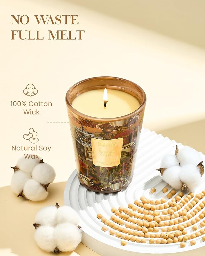M&SENSE Roasted Coffee Soy Candle, 14.1oz 60H Long Lasting, Aromatherapy Candle for Home Office Focus Home Fragrance Housewarming Gifts
