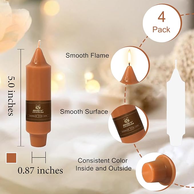 Earth Tone 5 Inch Short Taper Candles Pumpkin Chunky Unscented Smokeless Thick Tapered Candles for Fall Harvest Halloween Thanksgiving Dinner Party Home Décor