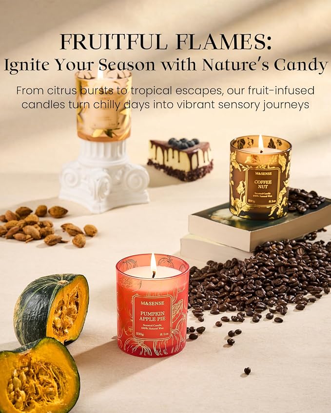 M&SENSE Pumpkin Apple Pie Scented Candle, 8.1oz 42-Hour Slow Burning Soy Candles, Spiced Harvest Bakery Aromatherapy, Fall Holiday Gift