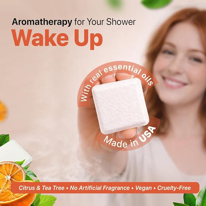 Shower Steamers Aromatherapy - USA Made with Natural Ingredients & Citrus Essential Oil, Long Lasting Shower Bombs for Energy Boost, Gift Set for Women & Men, Spa Gifts & Shower Accessories