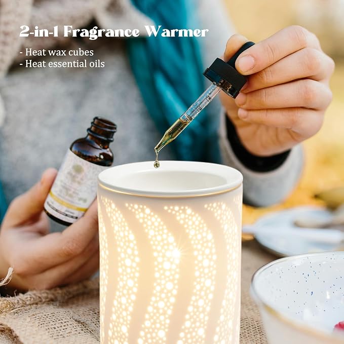Porcelain Essential Oil Burner Curve Graphic Design Aromatherapy, Electric Candle Scented Wax Cubes Melt Warmer, Flameless