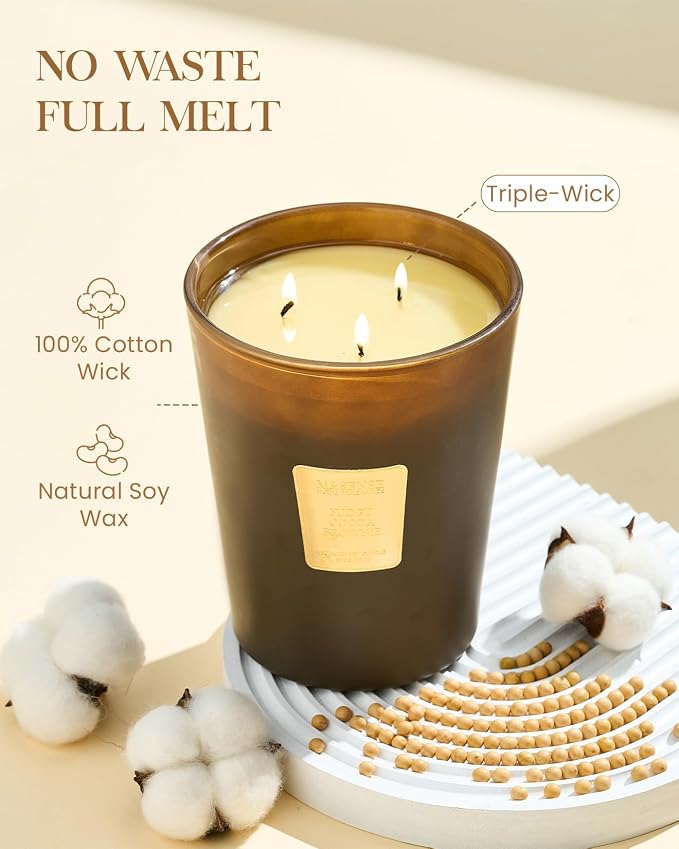 M&SENSE Fudgy Cocoa Brownie Soy Candle, 35oz 3 Wick 150H, Chocolate Bakery Scent, Large Aromatherapy Candle for Bedroom Cozy