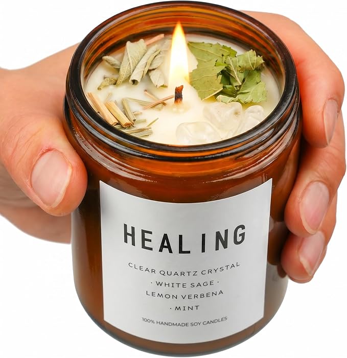 Healing Energy Candle, Negative Energy Cleansing,Soy Aromatherapy, Handmade Crystal Candle for Soothing.(Healing)