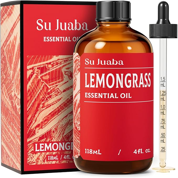 SU JUABA Lemongrass Essential Oil 4 Oz, Aromatherapy Oil for Diffuser, Skin Care, Candle - 118ML