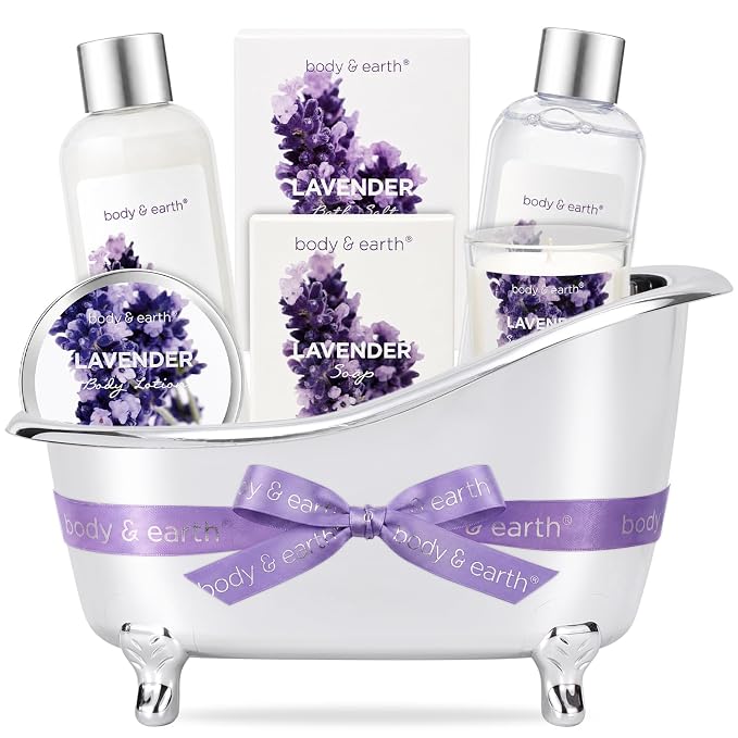Gift Set for Women Body & Earth Gifts Set Lavender Gift Baskets For Women Bath Sets with Bubble Bath Body Lotion Scented Candle Mother‘s Day Gifts for mom