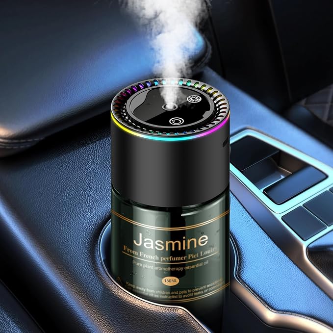 Smart Car Air Freshener Diffuser - 270-Day Long-Lasting Essential Oil (6.09oz/180ml), Auto On/Off Sensor, Ultrasonic Dual Modes, Multi-Mode Adjustable, Natural French Fragrance Oils, Jasmine Scent
