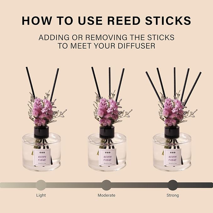 Reed Diffuser Set with Dried Flowers, 5.1 fl oz / 150ml, Berry Fudge - Home Fragrance Diffuser with Sticks for Bathroom Shelf Decor, Bedroom, Office & Gift