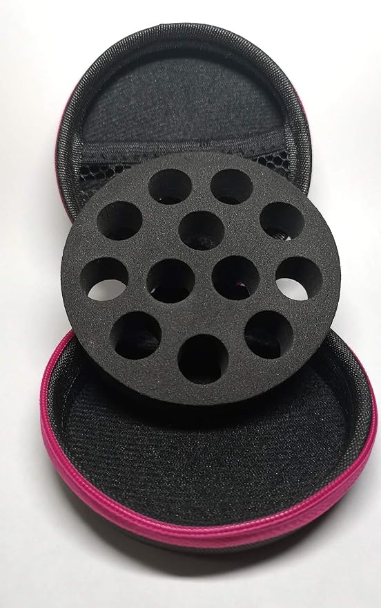 Round Hard Shell Case for 1/4 5/8 DRAM Micro Mini Roll-on Glass Bottles with Metal Roller Balls - Refillable Aromatherapy Essential Oil Roll On (HOLDS 12 VIALS) (1ML Mix bottle)