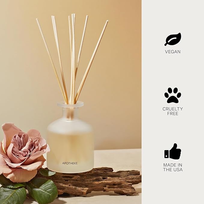 Apotheke Luxury Scented Oil Reed Diffuser Liquid Refill (Santal Rock Rose) - Premium Home Fragrance Diffuser Refill Set with Sticks
