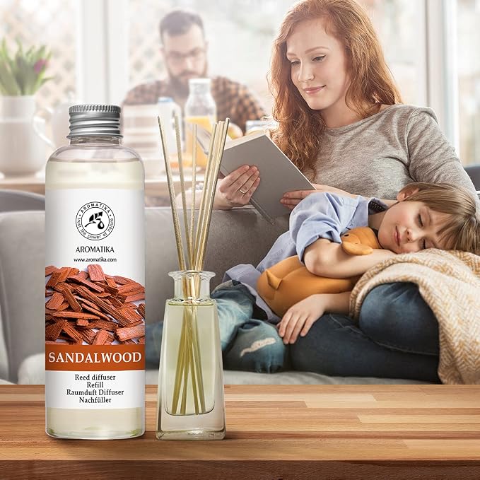 Reed Diffuser Refill Sandalwood 6.8 Fl Oz - 200ml - Room Diffuser Refill - Home Fragrance - Scented Diffuser - Fresh Fragrance - Aromatherapy - Air freshener - Fresh and Long Lasting Fragrance