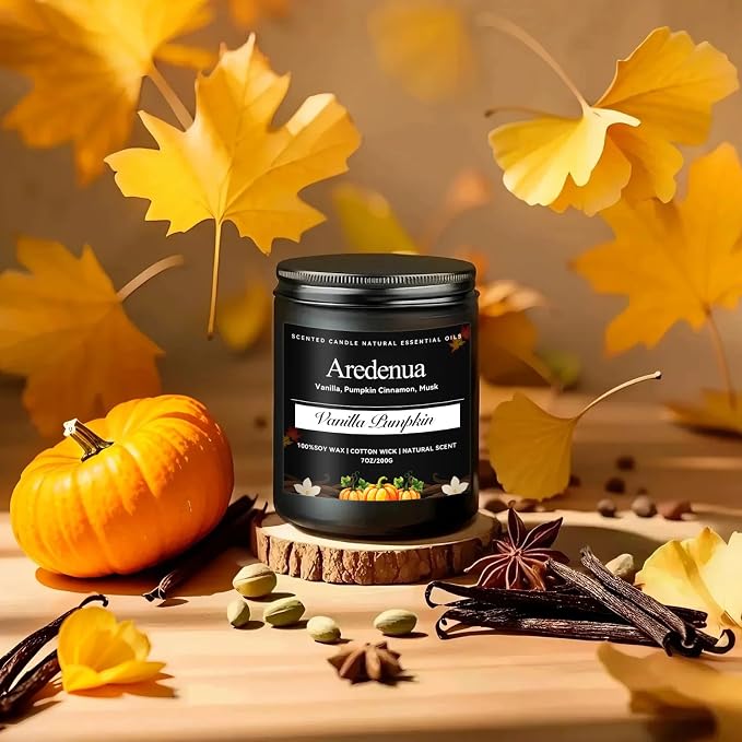 Vanilla Pumpkin Candle – Warm Holiday Pumpkin Scent, Christmas Winter Seasonal Candles for Home, Hand-Poured Soy Candle for Christmas Décor & Cozy Gifting