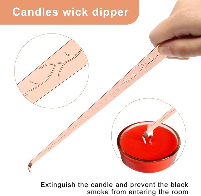 Luxiv 3 in 1 Candle Snuffer Set, 3P Candle Accessory Set with Candle Wick Trimmer, Candle Snuffer and Candles Wick Dipper Candle Cutter Kit for Candle Lovers with Gift Package (Rose Gold)