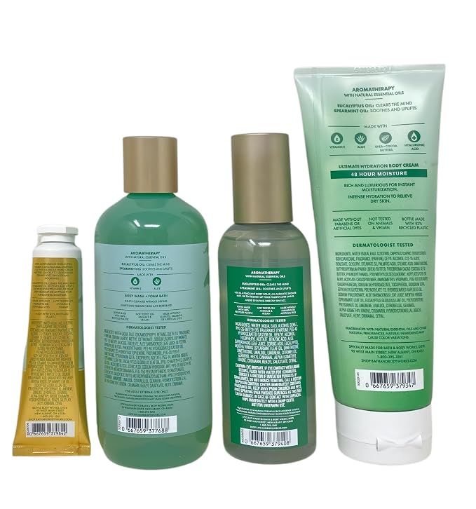 Bath & Body Works Aromatherapy Stress Relief Eucalyptus Spearmint - Body Cream, Body Wash & Foam Bath, Essential Oil Perfume Mist and Hand Cream - with a Fresh Forest Bar Soap