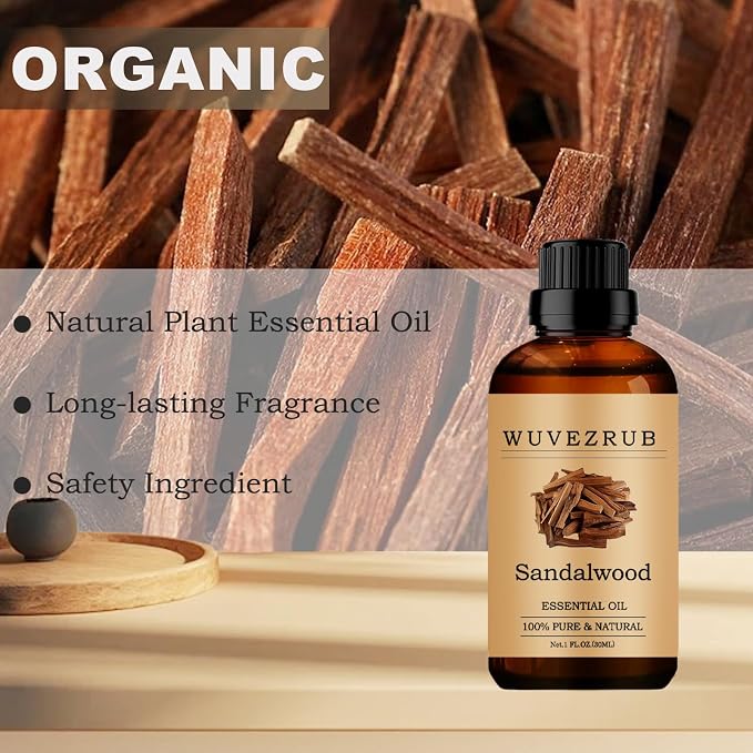 Sandalwood Essential Oil, 30 mL (1 fl oz) for Diffuser & DIY | Pure & Natural Sandalwood Oil, Long-Lasting Fragrance, Multi-use for Diffuser, Soap & Candle Crafting