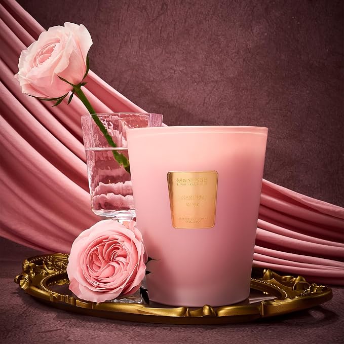 M&SENSE Garden Rose Soy Candle, 14.1oz 60H, Romantic Rose Scented Candles, Aromatherapy Stress Relief