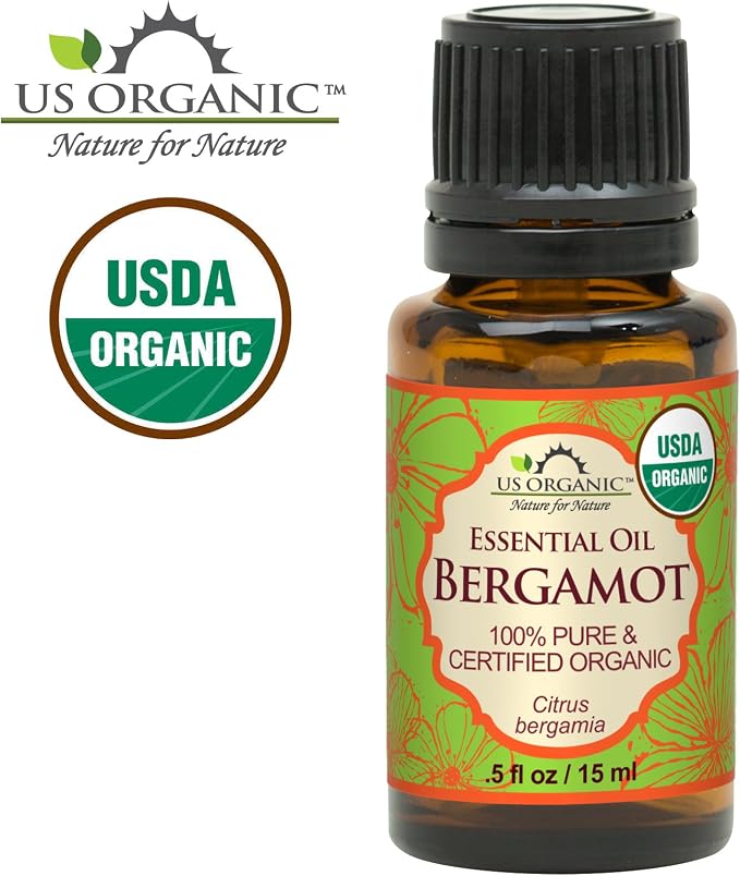 US Organic 100% Pure Bergamot Essential Oil, USDA Certified Organic, Cold Pressed, with Euro droppers (More Size Variations Available) (15 ml / .5 fl oz)