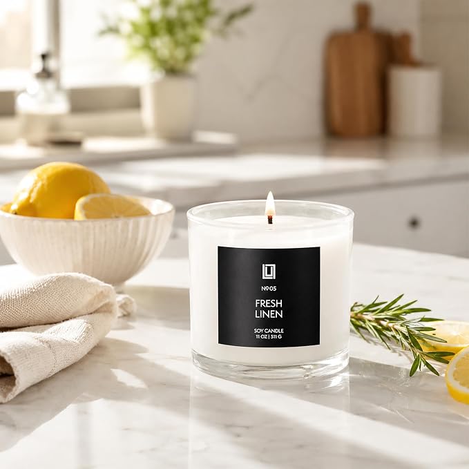 Lulu Candles | Fresh Linen | Luxury Scented Soy Jar Candle | Hand Poured in The USA | Highly Scented & Long Lasting | 11 Oz.