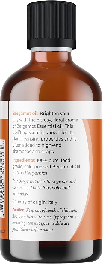 Viva Doria Bergamot Essential Oil, 100% Pure, Natural, Italian Bergamot Essential Oil, Undiluted, for Aromatherapy | Food Grade, 118 mL (4 Fluid Ounce)