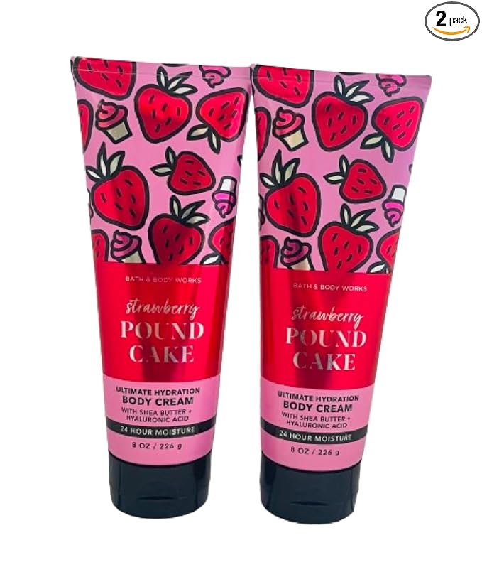 Bath and Body Works Strawberry Pound Cake 2 Pack Ultra Shea Body Cream 8 Oz. (Strawberry Pound Cake)