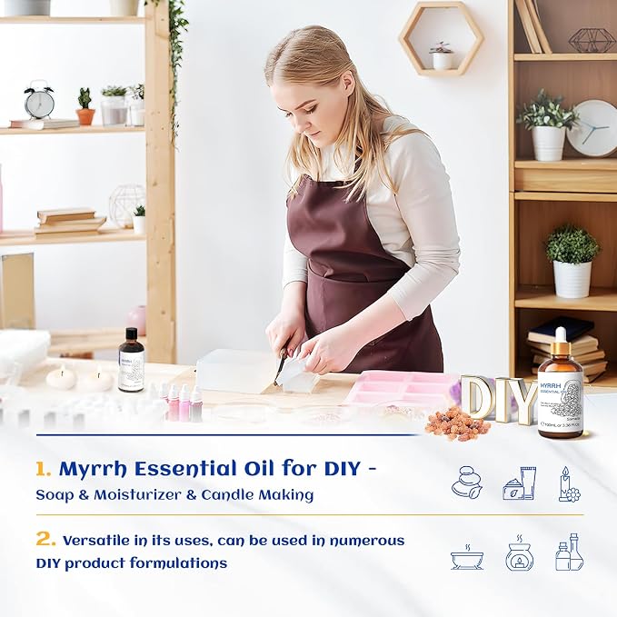 HIQILI 100ML Myrrh Essential Oil for Skin, Diffuser & Candle - 3.38 Fl Oz