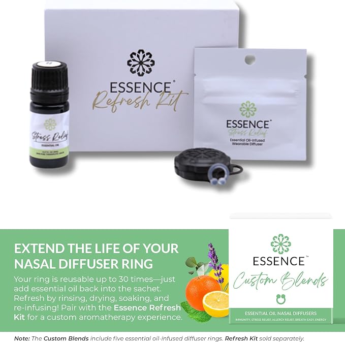 HONÉ Essence Nasal Diffuser Custom Blends Bundle – Essential Oil Silicone Nose Rings for Energy, Immunity, Stress & Allergy Relief – Wearable Aromatherapy for Daily Wellness & Relaxation
