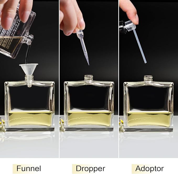 100ml/3.4 Oz Glass Spray Bottle Perfume Atomizer,Empty Refillable Perfume Spray Bottle with 3 Kinds of Dispenser (A4)
