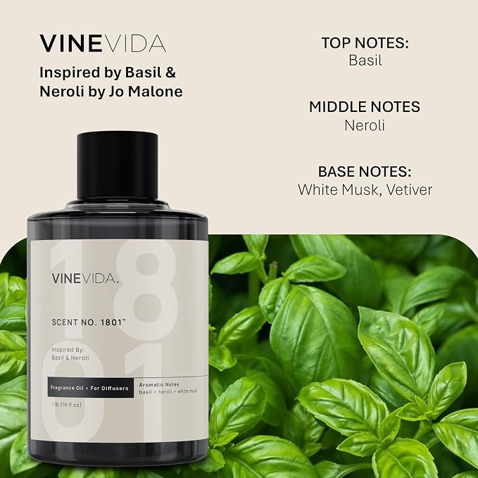VINEVIDA [16 Oz] Inspired by: Basil & Neroli; Diffuser Oil Refill | Premium Scent Diffuser Oil for Home | Non-Toxic Fragrance