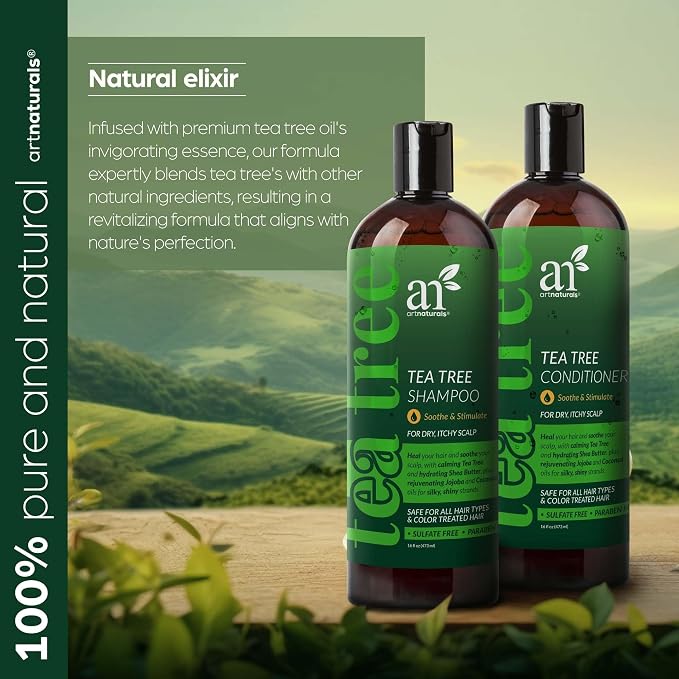 artnaturals Tea Tree Shampoo and Conditioner Set - (2 x 16 Fl Oz / 473ml) – Sulfate Free – Therapeutic Grade Tea Tree Essential Oil - Deep Cleansing for Dandruff, Lice, Dry Scalp and Itchy Hair