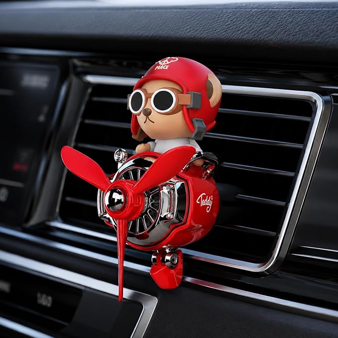 Pilot Car Air Freshener, Cute Bear Car Vent Clip Air Freshener Automotive Air Outlet Fan Diffuser, Automotive Interiors Vent Decoration (Shake Head Style - Red-s)