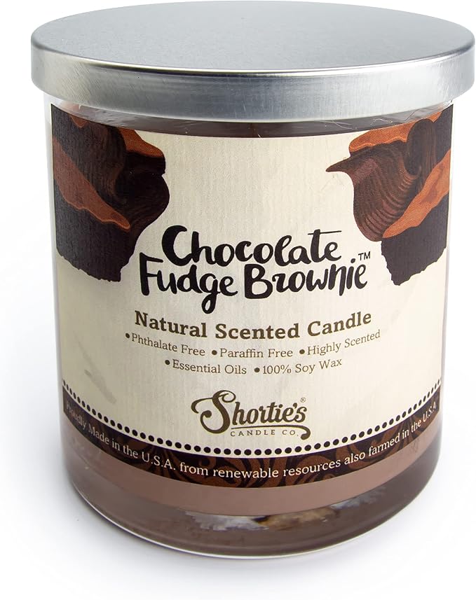 Chocolate Fudge Brownie Scented Natural Soy Candle, Essential Fragrance Oils, 100% Soy, Phthalate & Paraben Free, Clean Burning, 9 Oz.