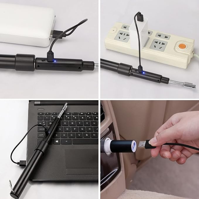 Electric Arc Lighter - Rechargeable Plasma Lighter with 11.4"-27.55" Adjustable Neck, Windproof & Flameless for Candles, Fireplaces, Fire Pits (Black)